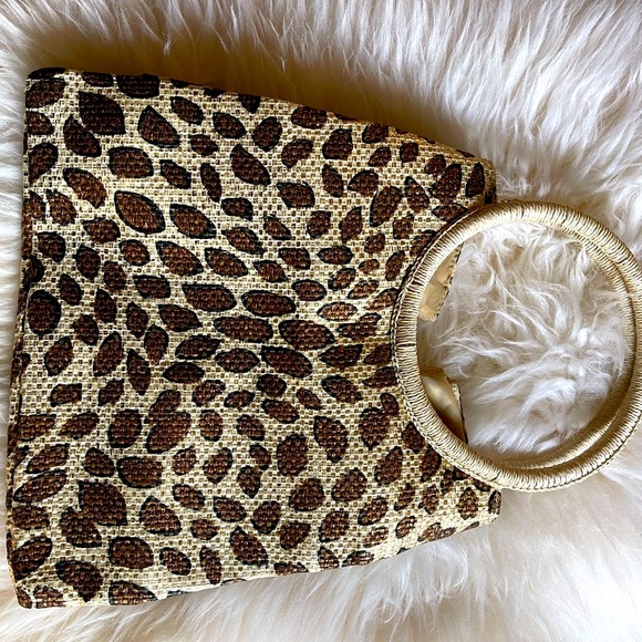 Vintage Avon Leopard Print Woven Handbag with Wrapped Circle Handles - Picture 3 of 5